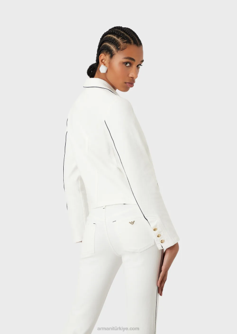 kadınlar Armani Biyeli boğa kumaşından kruvaze ceket beyaz T8HD44