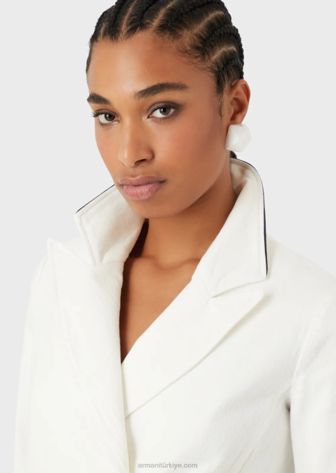 kadınlar Armani Biyeli boğa kumaşından kruvaze ceket beyaz T8HD44