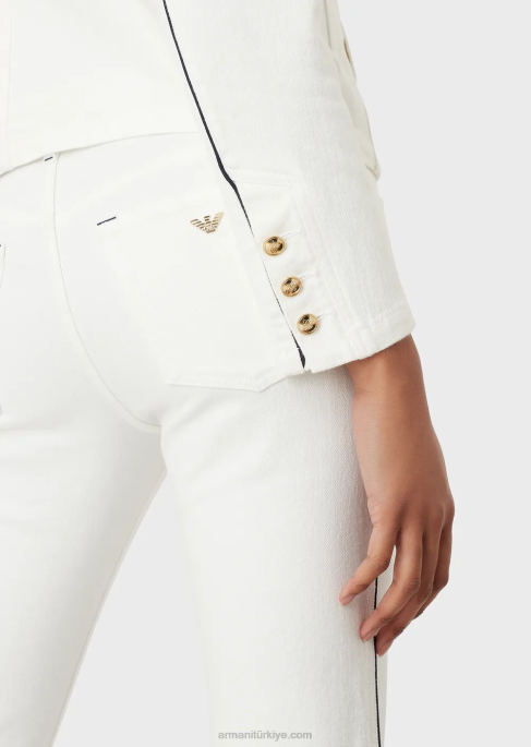 kadınlar Armani Biyeli boğa kumaşından kruvaze ceket beyaz T8HD44
