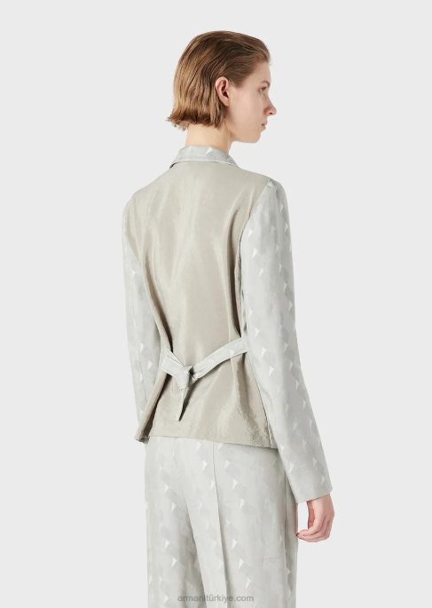 kadınlar Armani Geometrik desenli akıcı cupro ve keten karışımlı jakardan tek sıra düğmeli ceket gri T8HD62