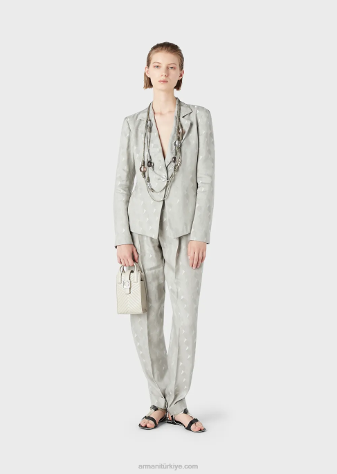 kadınlar Armani Geometrik desenli akıcı cupro ve keten karışımlı jakardan tek sıra düğmeli ceket gri T8HD62