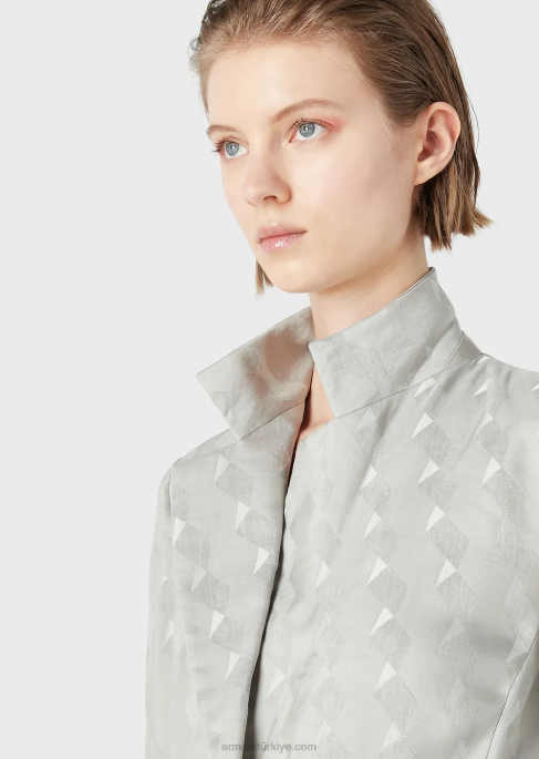 kadınlar Armani Geometrik desenli akıcı cupro ve keten karışımlı jakardan tek sıra düğmeli ceket gri T8HD62