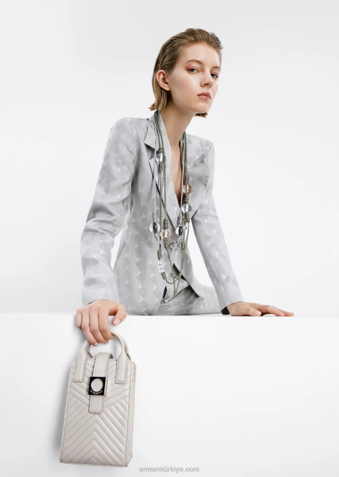 kadınlar Armani Geometrik desenli akıcı cupro ve keten karışımlı jakardan tek sıra düğmeli ceket gri T8HD62