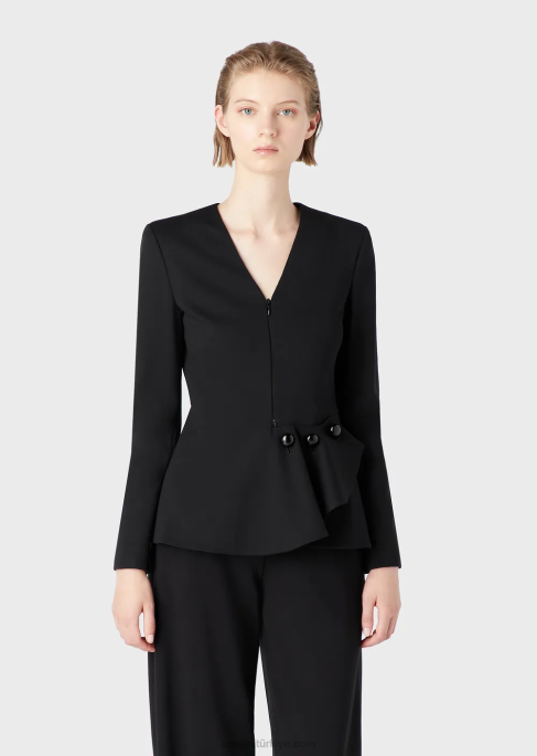 kadınlar Armani Milano dikişli kumaştan fırfır detaylı fermuarlı ceket siyah T8HD37