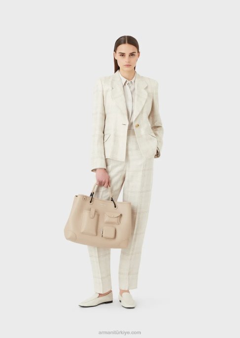 kadınlar Armani Prince of Wales kareli keten karışımlı yaka ceket ekose T8HD29