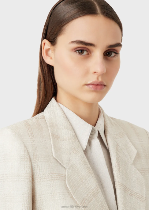 kadınlar Armani Prince of Wales kareli keten karışımlı yaka ceket ekose T8HD29
