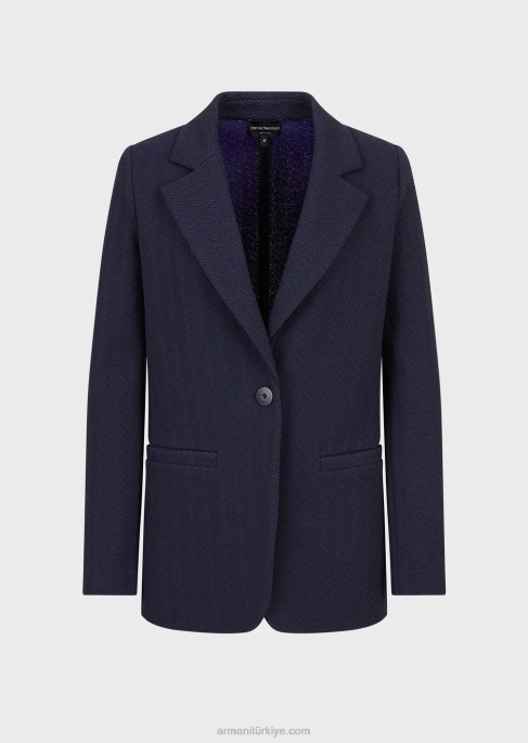 kadınlar Armani balıksırtı jakarlı jarse tek sıra düğmeli ceket mor T8HD36