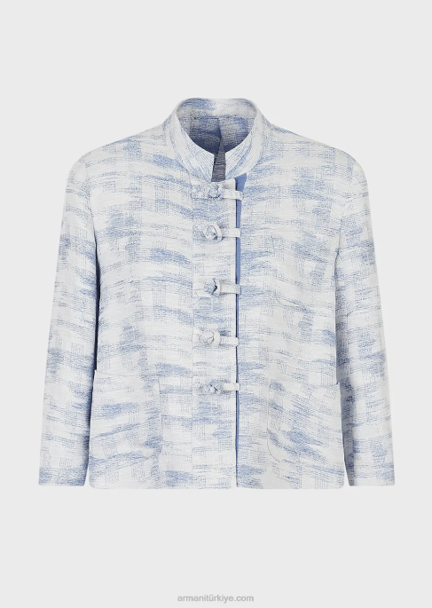 kadınlar Armani degrade jakarlı keten karışımından guru yakalı ve geçişli ceketT8HD47