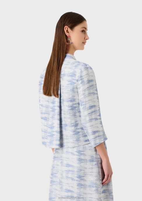 kadınlar Armani degrade jakarlı keten karışımından guru yakalı ve geçişli ceketT8HD47