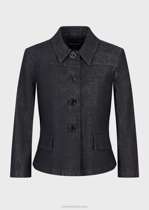 kadınlar Armani durulanmış merserize denim ceket kot T8HD49