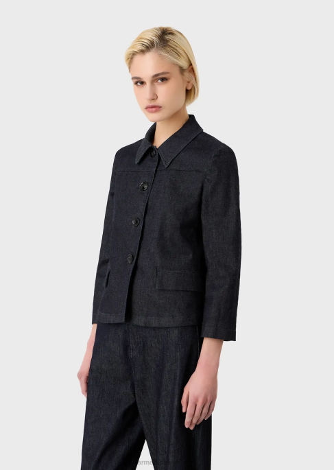 kadınlar Armani durulanmış merserize denim ceket kot T8HD49
