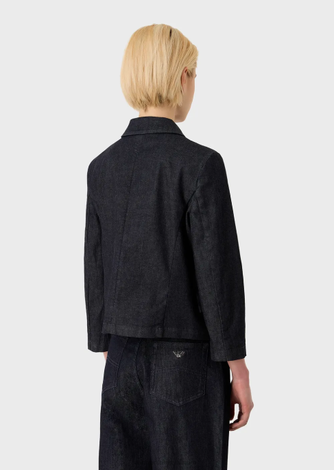 kadınlar Armani durulanmış merserize denim ceket kot T8HD49