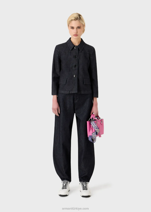 kadınlar Armani durulanmış merserize denim ceket kot T8HD49