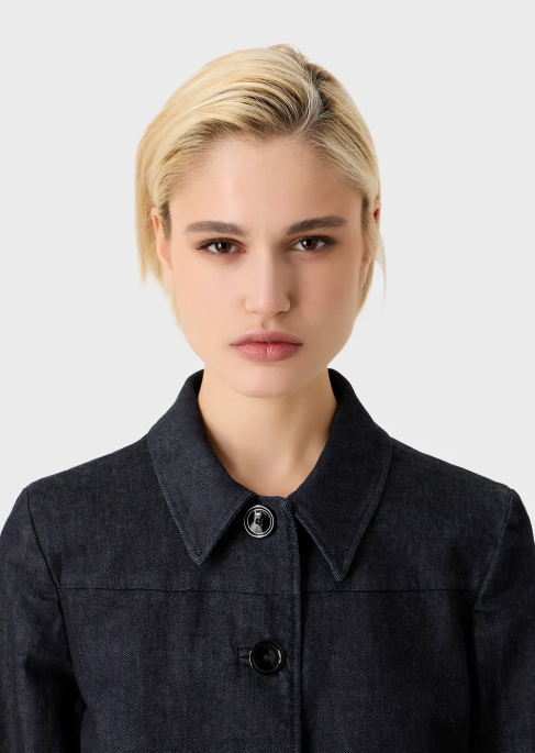 kadınlar Armani durulanmış merserize denim ceket kot T8HD49