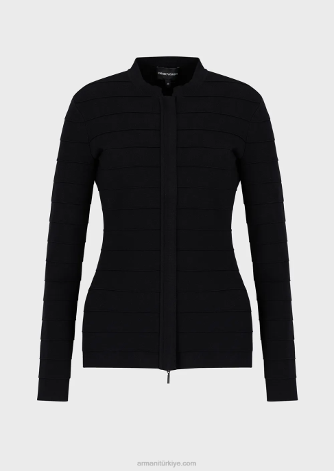 kadınlar Armani çizgi efektli, dikişli kumaş fermuarlı ceket siyah T8HD59