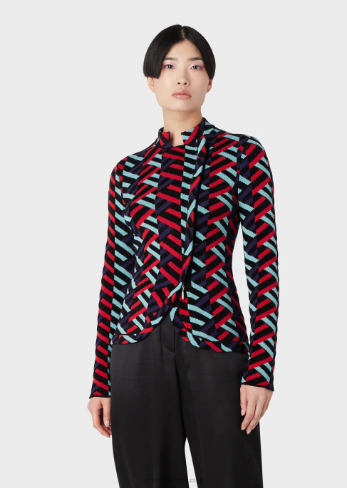 kadınlar Armani jakarlı örgü lale kenarlı hırka çok renkli T8HD57