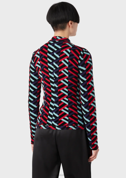 kadınlar Armani jakarlı örgü lale kenarlı hırka çok renkli T8HD57