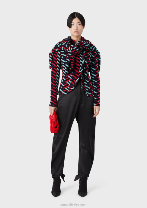 kadınlar Armani jakarlı örgü lale kenarlı hırka çok renkli T8HD57