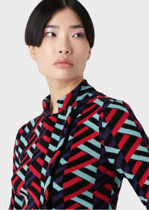 kadınlar Armani jakarlı örgü lale kenarlı hırka çok renkli T8HD57