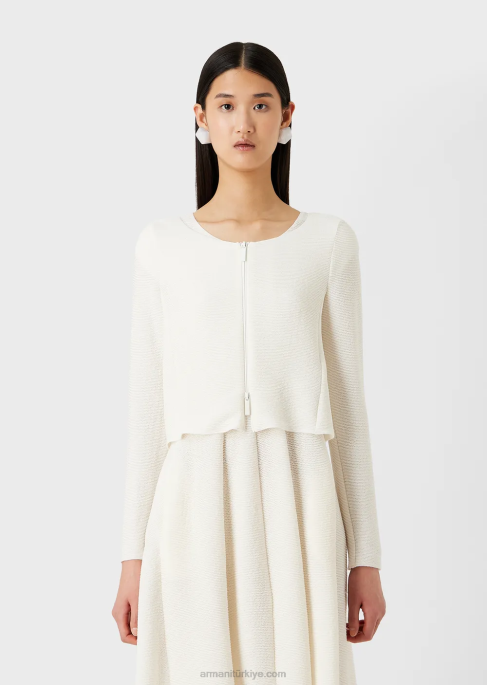 kadınlar Armani jarse fermuarlı bolero beyaz T8HD54