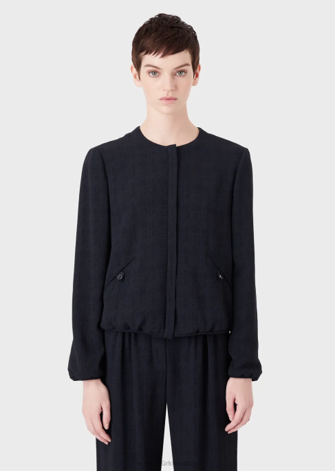 kadınlar Armani kareli jakarlı kumaştan fermuarlı bisiklet yaka ceket lacivert T8HD58