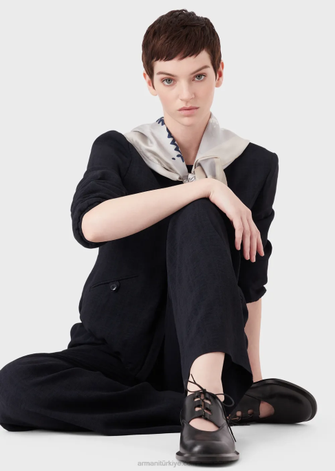 kadınlar Armani kareli jakarlı kumaştan fermuarlı bisiklet yaka ceket lacivert T8HD58