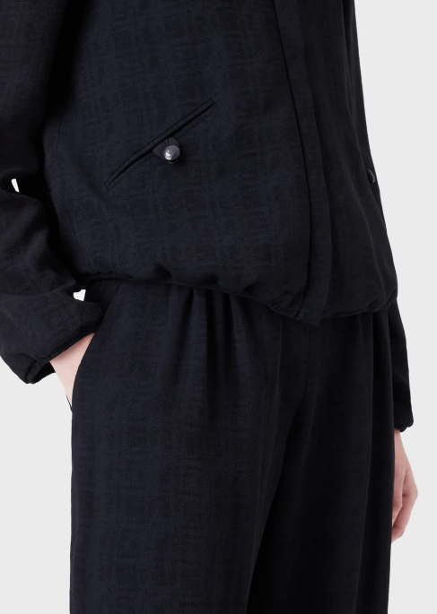 kadınlar Armani kareli jakarlı kumaştan fermuarlı bisiklet yaka ceket lacivert T8HD58