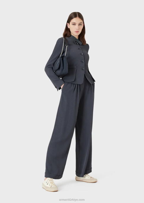 kadınlar Armani martingale ile suni galuchat kumaş ceket lacivert T8HD52