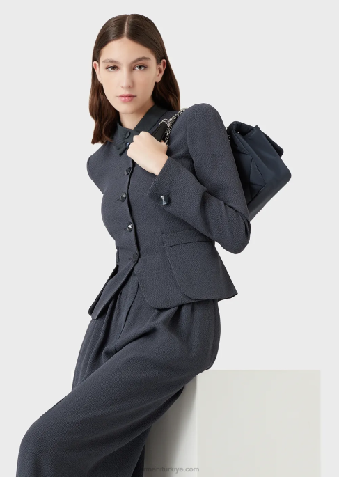 kadınlar Armani martingale ile suni galuchat kumaş ceket lacivert T8HD52