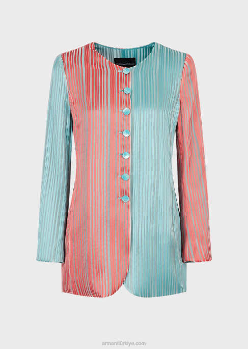 kadınlar Armani çok çizgili organza lale etekli uzun ceketT8HD2743