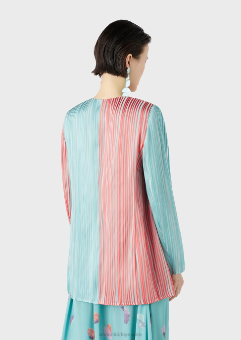 kadınlar Armani çok çizgili organza lale etekli uzun ceketT8HD2743