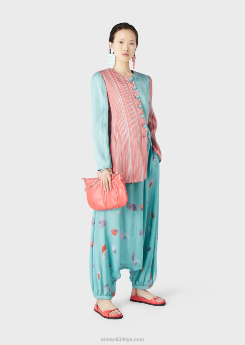 kadınlar Armani çok çizgili organza lale etekli uzun ceketT8HD2743