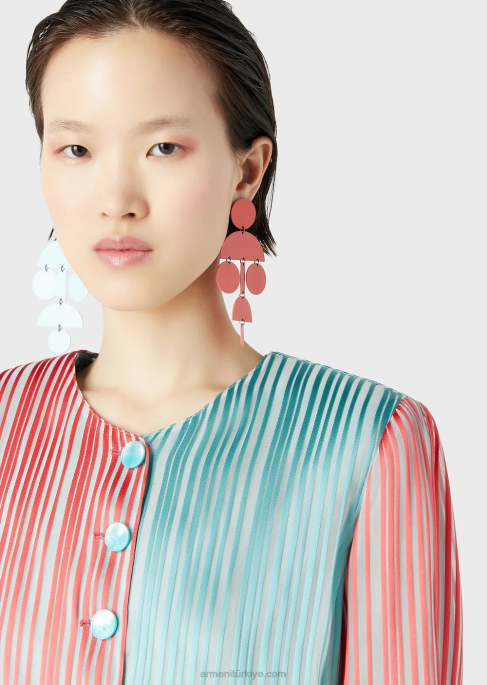 kadınlar Armani çok çizgili organza lale etekli uzun ceketT8HD2743