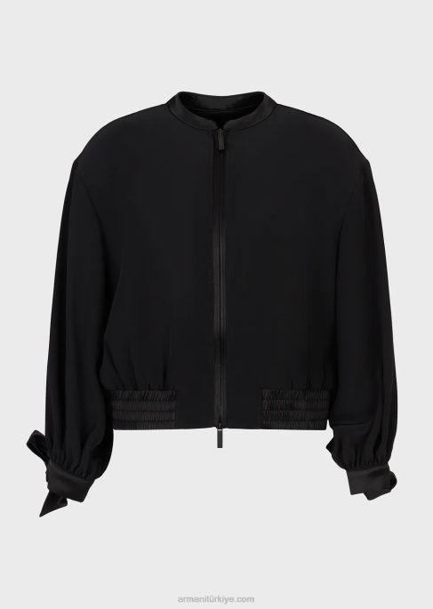 kadınlar Armani saten detaylı teknik saten mont siyah T8HD60