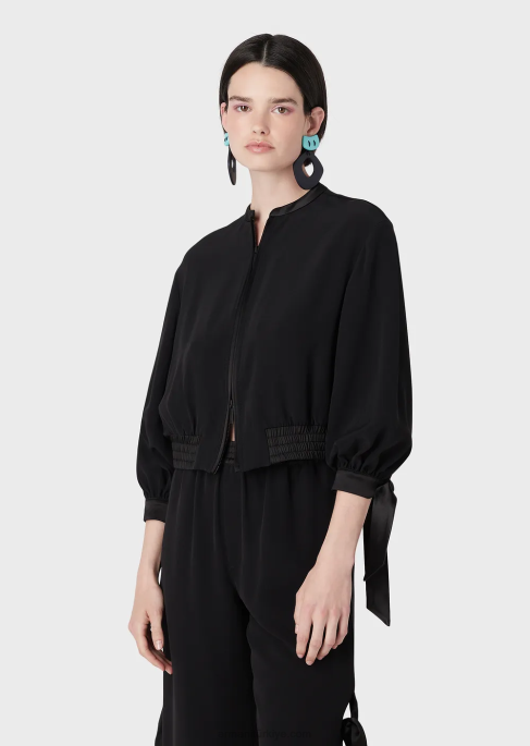 kadınlar Armani saten detaylı teknik saten mont siyah T8HD60