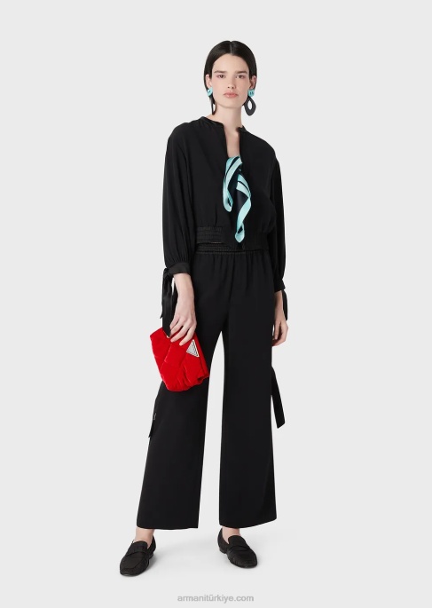 kadınlar Armani saten detaylı teknik saten mont siyah T8HD60