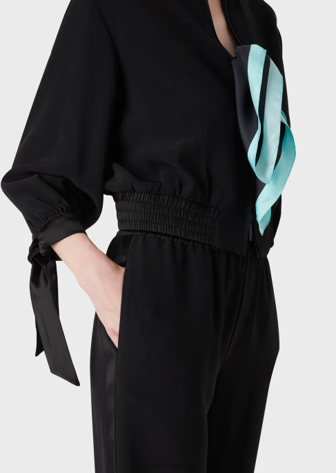 kadınlar Armani saten detaylı teknik saten mont siyah T8HD60