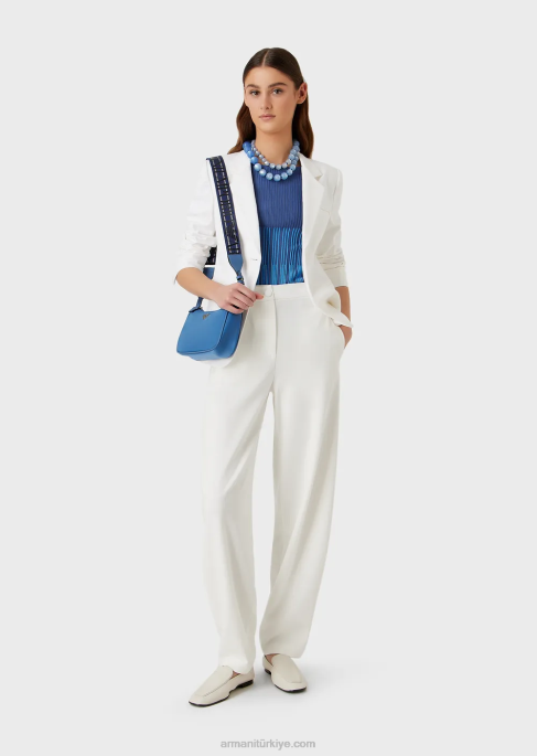 kadınlar Armani streç couture pamuklu tek sıra düğmeli ceket beyaz T8HD31