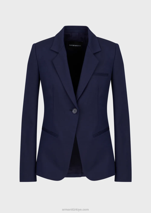 kadınlar Armani streç couture pamuklu tek sıra düğmeli ceket lacivert T8HD30