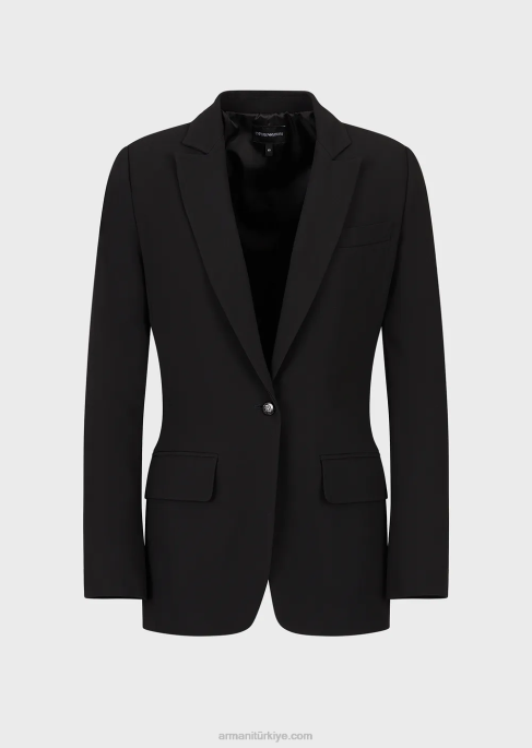 kadınlar Armani streç viskoz tek sıra düğmeli ceket siyah T8HD33