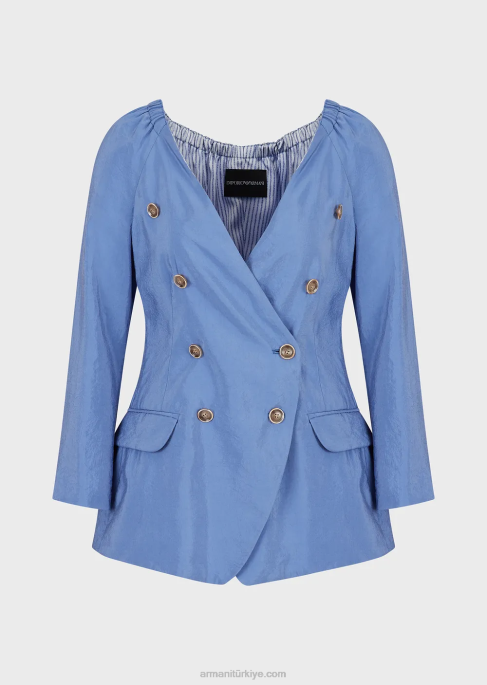 kadınlar Armani yıkanmış teknik ipekten klapasız kruvaze ceket mavi T8HD45