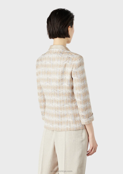 kadınlar Armani zikzak motifli tüvitten 3/4 kollu tek sıra düğmeli ceketT8HD50
