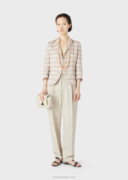 kadınlar Armani zikzak motifli tüvitten 3/4 kollu tek sıra düğmeli ceketT8HD50