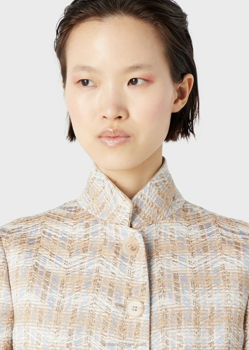 kadınlar Armani zikzak motifli tüvitten 3/4 kollu tek sıra düğmeli ceketT8HD50