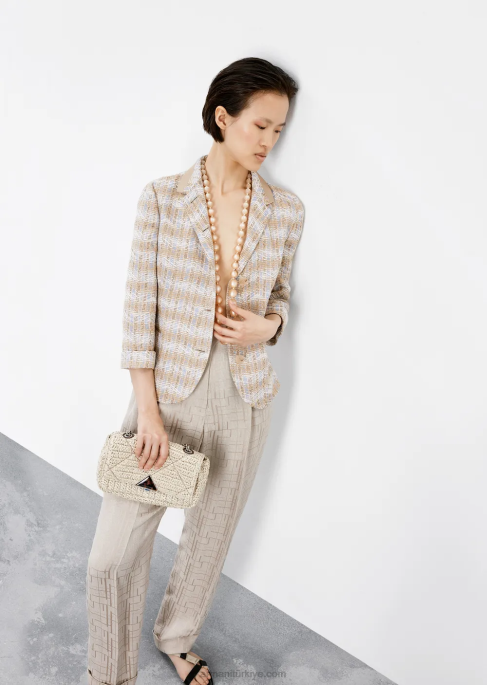 kadınlar Armani zikzak motifli tüvitten 3/4 kollu tek sıra düğmeli ceketT8HD50