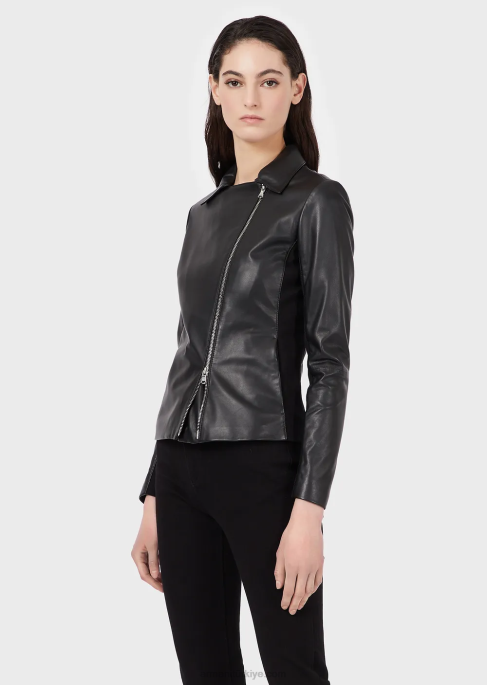 kadınlar Armani Jarse ek parçalı napa kuzu derisi ceket siyah T8HD232