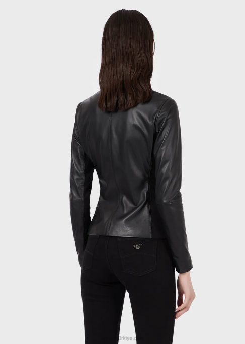 kadınlar Armani Jarse ek parçalı napa kuzu derisi ceket siyah T8HD232