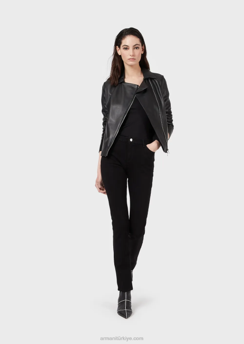 kadınlar Armani Jarse ek parçalı napa kuzu derisi ceket siyah T8HD232