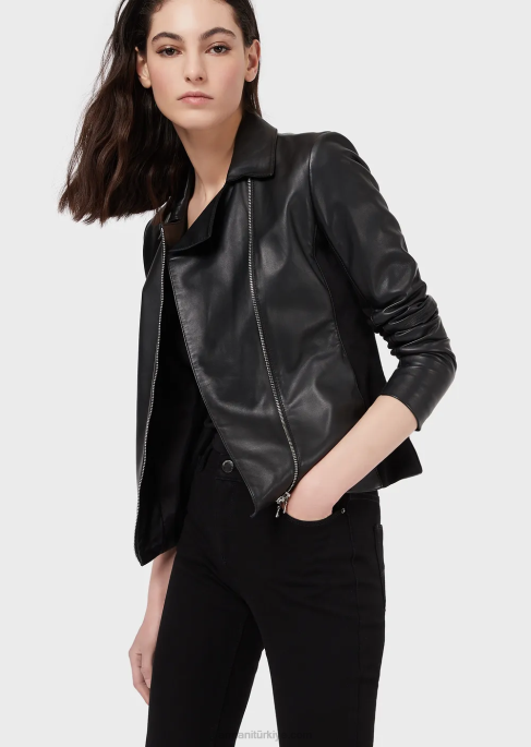 kadınlar Armani Jarse ek parçalı napa kuzu derisi ceket siyah T8HD232