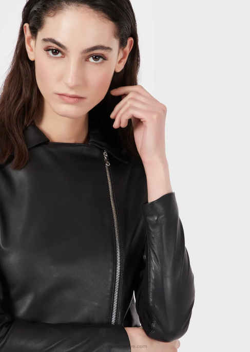 kadınlar Armani Jarse ek parçalı napa kuzu derisi ceket siyah T8HD232